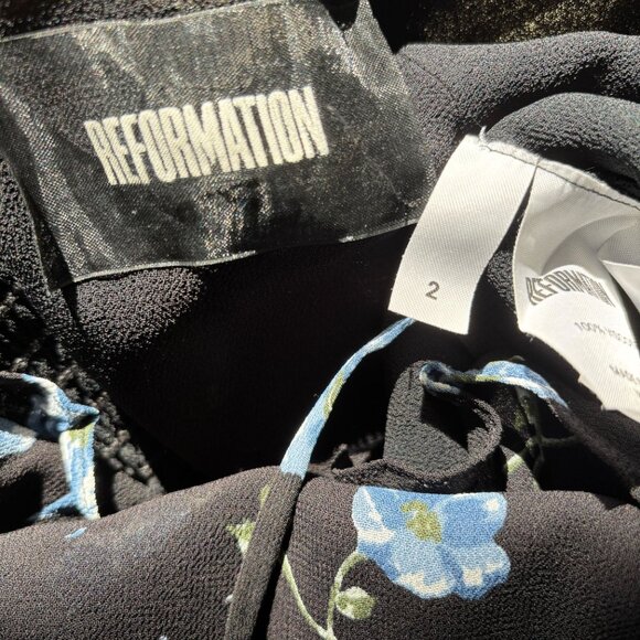 Rare Reformation Cassandra Floral Midi Slip Dress – Black/Blue, Size 2 - Picture 6 of 6